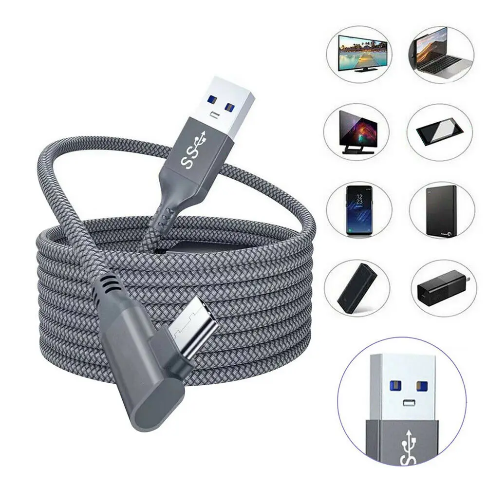 

USB 3.0 to Type C Cable Braided 90 Degree with 5Gbps Fast Data Transfer USB C Charging Cable for Oculus Quest 1/2 Gaming PC