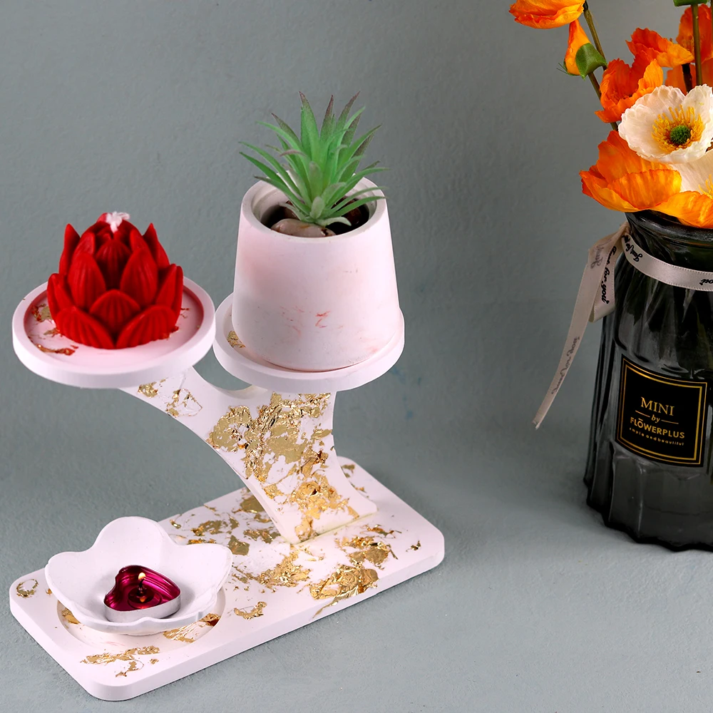 

Concrete Storage Bracket Mold for DIY Candle Holder Flowerpot Stand Silicone Plaster Mold Home Decor Handicraft Making Supplies