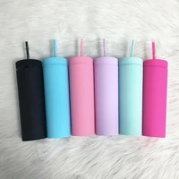 acrylic water bottle ultra thin tumbler color matte water bottle outdoor sports plastic drinking straw drinking bottle with lid