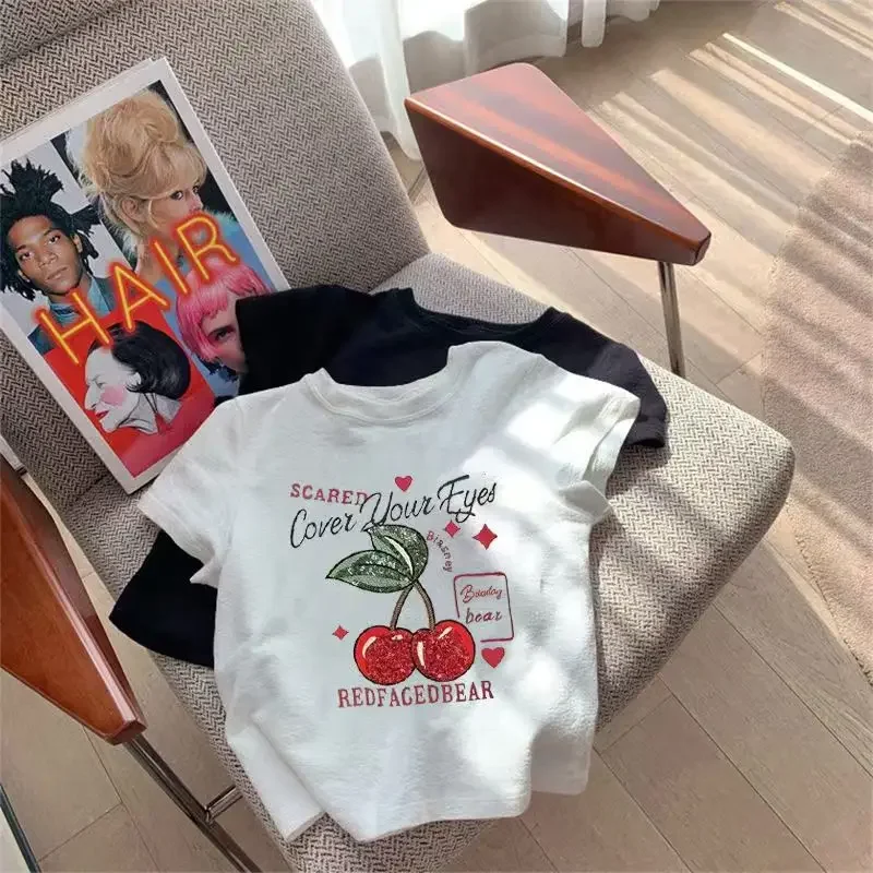 Модные хлопковые женские футболки с ручным принтом вишни топы большого размера