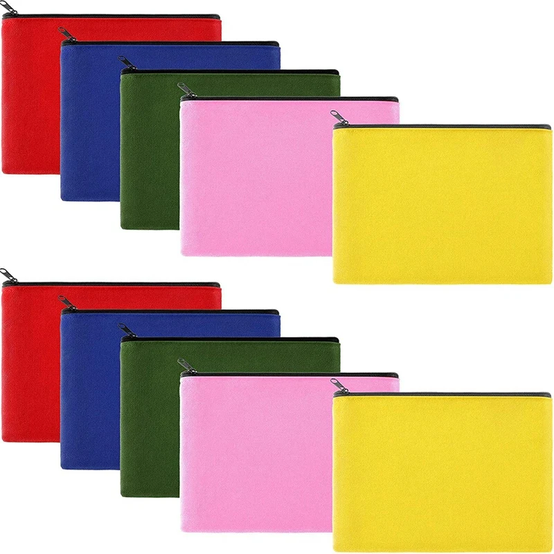 

10Pcs Cosmetic Bag Multipurpose Makeup Bag With Zipper Canvas Bag Travel Toiletry Pouch Craft Bag Pencil Bag, Multicolor
