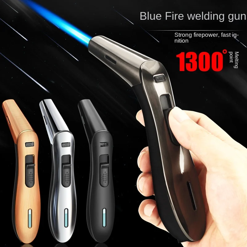 

Double Blue Flame Windproof Jet Turbo Refillable Gas Cigar Lighter Spray Gun Outdoor Powerful Metal Cigarette Cigar Lighter