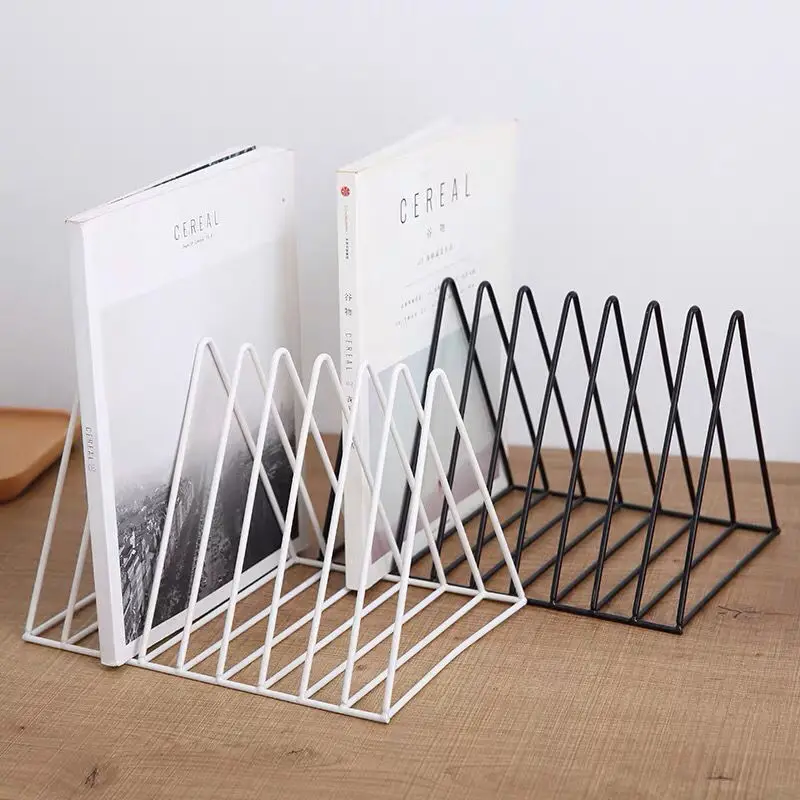 

9 Slot Bookends, Metal Triangular Book Magazine Organizer, Vinyl Record Holder, Office, Desk Decoration