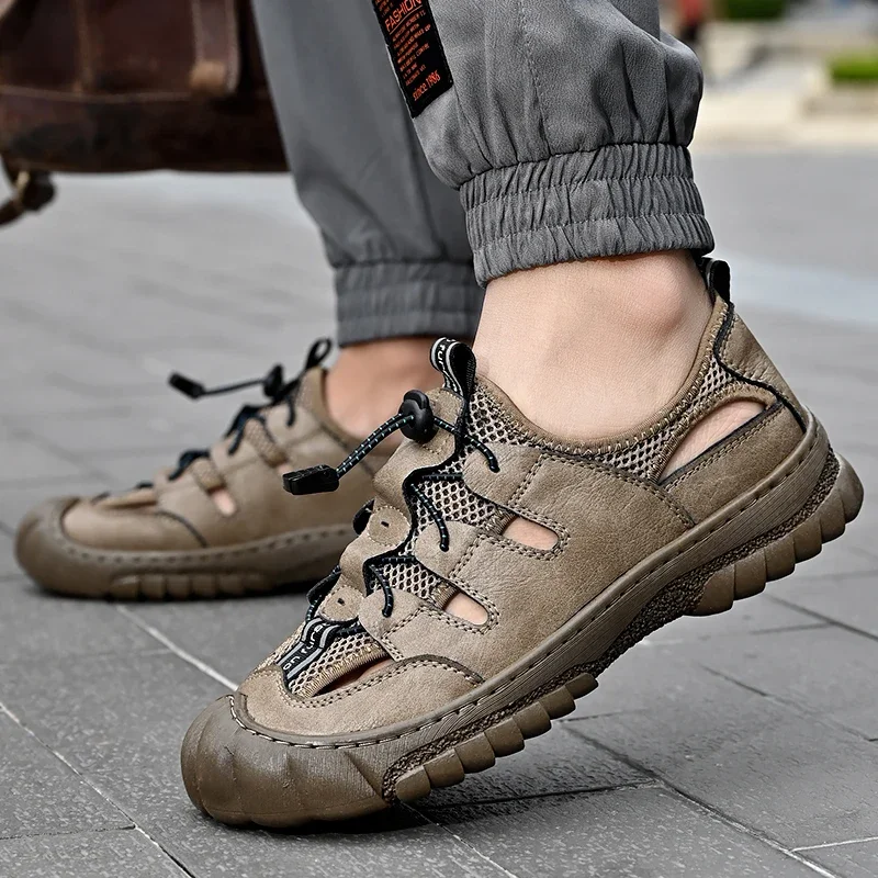 Летние мужские сандалии из натуральной кожи мужская повседневная обувь уличные