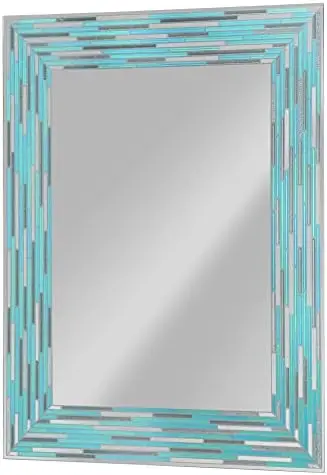 

Frameless Reeded Glass Print Gray Modern Mirror - Bathroom Vanity Mirror Decoration with D-Ring Hangers for Vertical & Hori