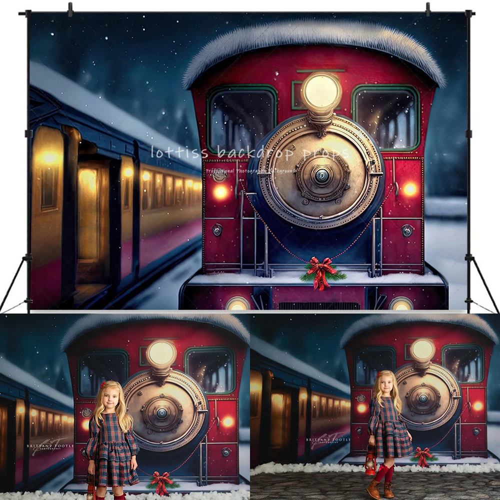 

Polar Express Train Backdrops Midnight Train Ride Theme Kids Baby Portrait Girl Adult Photostudio Christmas Winter Background