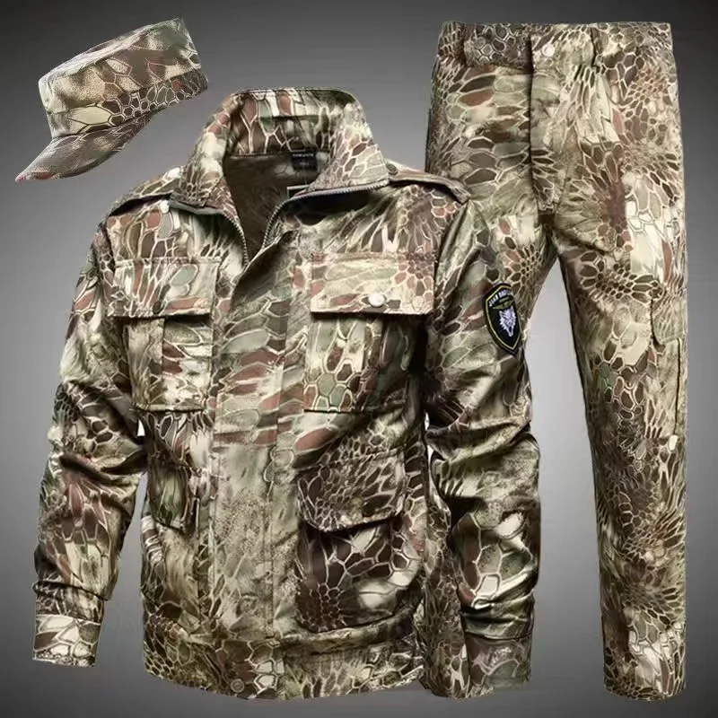 Wear-resistant Overalls Outdoor Jogger Set Python Pattern Army Men Uniform Camouflage Tracksuit Men Labor Protection Suit Welder