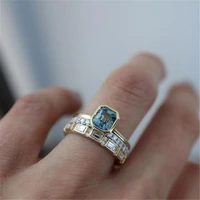3pcs acid blue crystal rings for women fashion yellow gold color wedding womens ring luxury brand jewelry gifts accessories