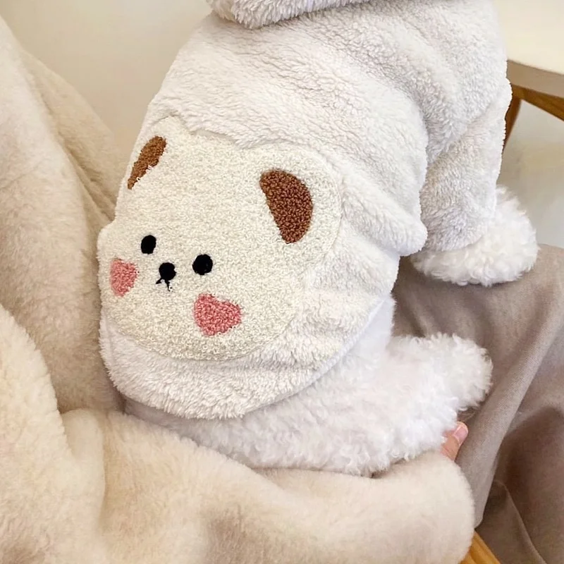 Плюшевые толстовки для собак Роскошная Одежда пуловеры с принтом медведя зимние