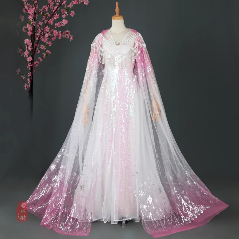 

Chinese ancient costume Hanfu Chinese Style Pink Gradual Cloak Walk Show Cloud Shoulder Adult Gift Small Tug Shawl