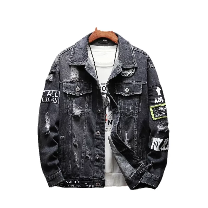 

New2022 Denim Jackets And Coats Holes Denim Coats New Fashion Men Spring Autumn Loose Casual Jean Jackets Outwear Denim Jackets