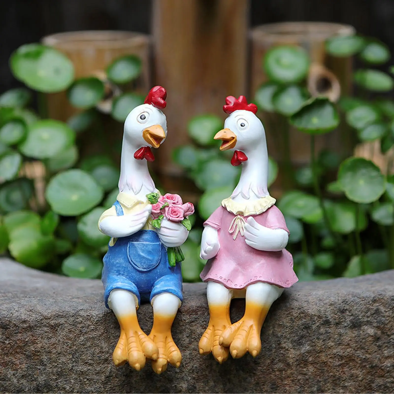 

Funny Couple Chicken Statue Animal Figurine Handmade Crafts for Courtyard Patio Decor Lovers Gift Ornaments