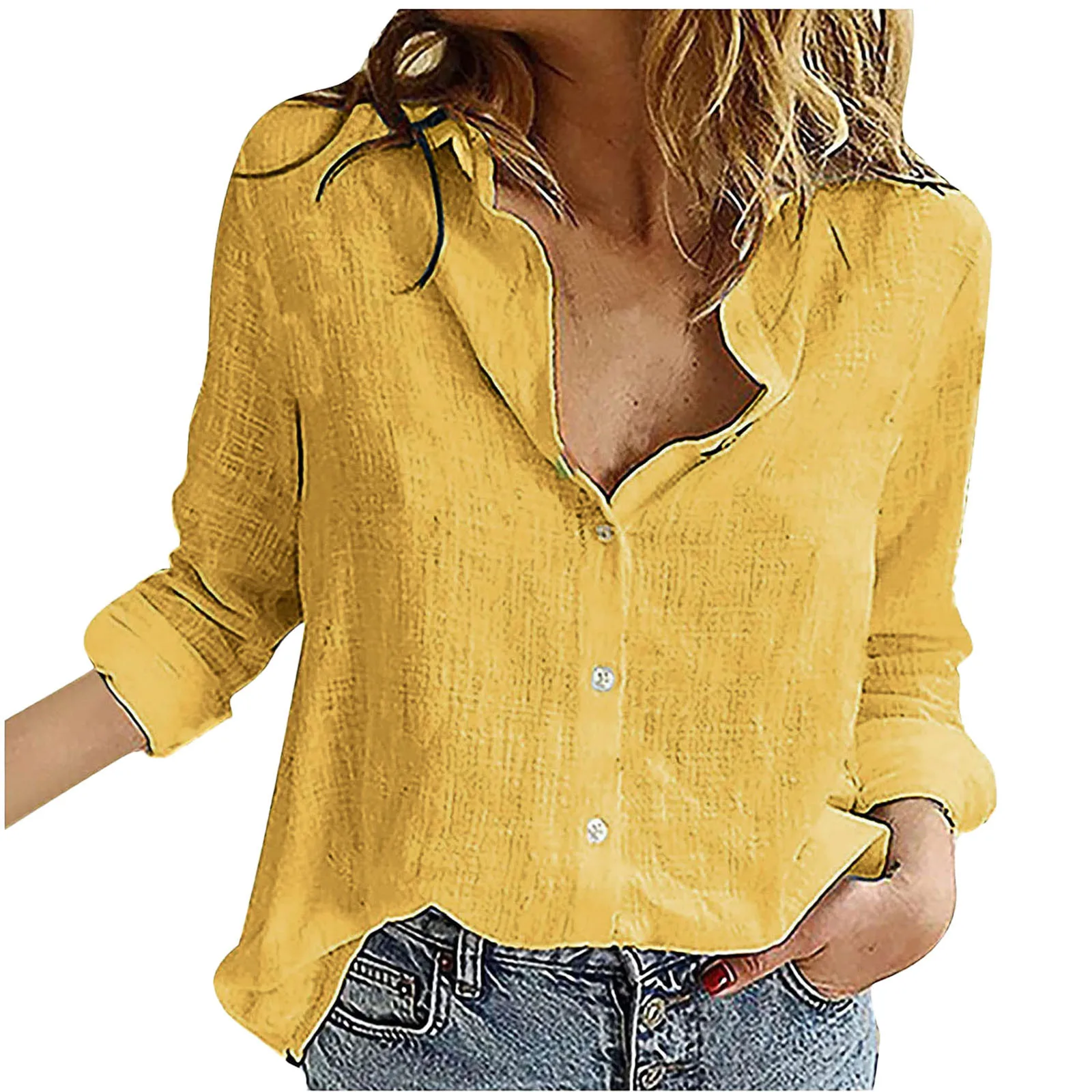 

Leisure White Yellow Shirts Ladies Button Lapel Cardigan Top Loose Long Sleeve Oversized Shirt Women Blouses Autumn Blusas Mujer