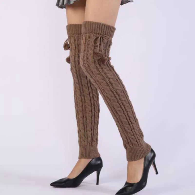 1Pair Hot Women Thigh High Stockings Solid High Socks Knitting Warm Cotton Japanese Over Knee Socks Leg Warmer Over Knee Socks