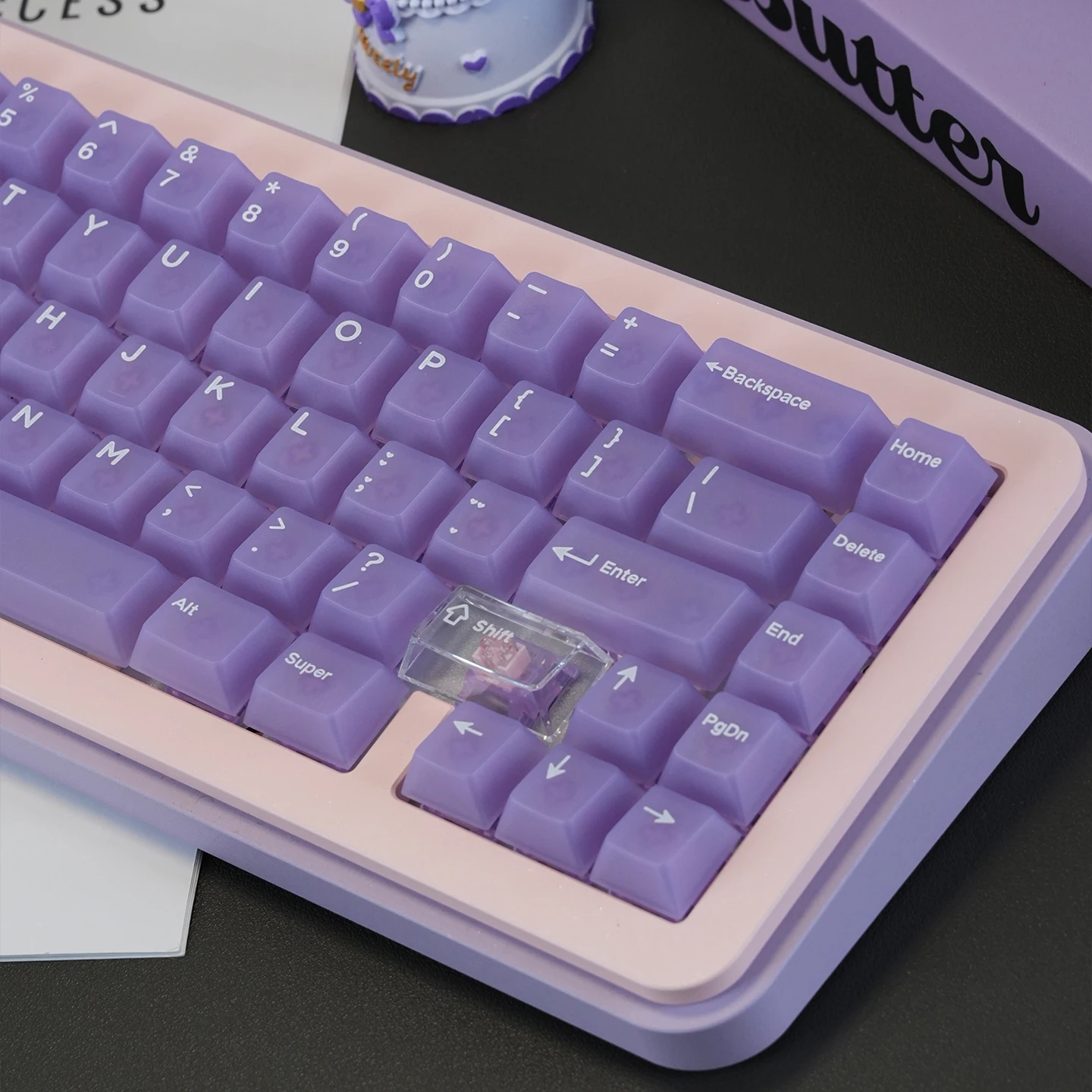 Фото Туманные фиолетовые полупрозрачные колпачки для клавиш для ПК с RGB-подсветкой Cherry Profile, колпачки для клавиш с УФ-принтом для переключателей Cherry MX, игровые клавиатуры №4
