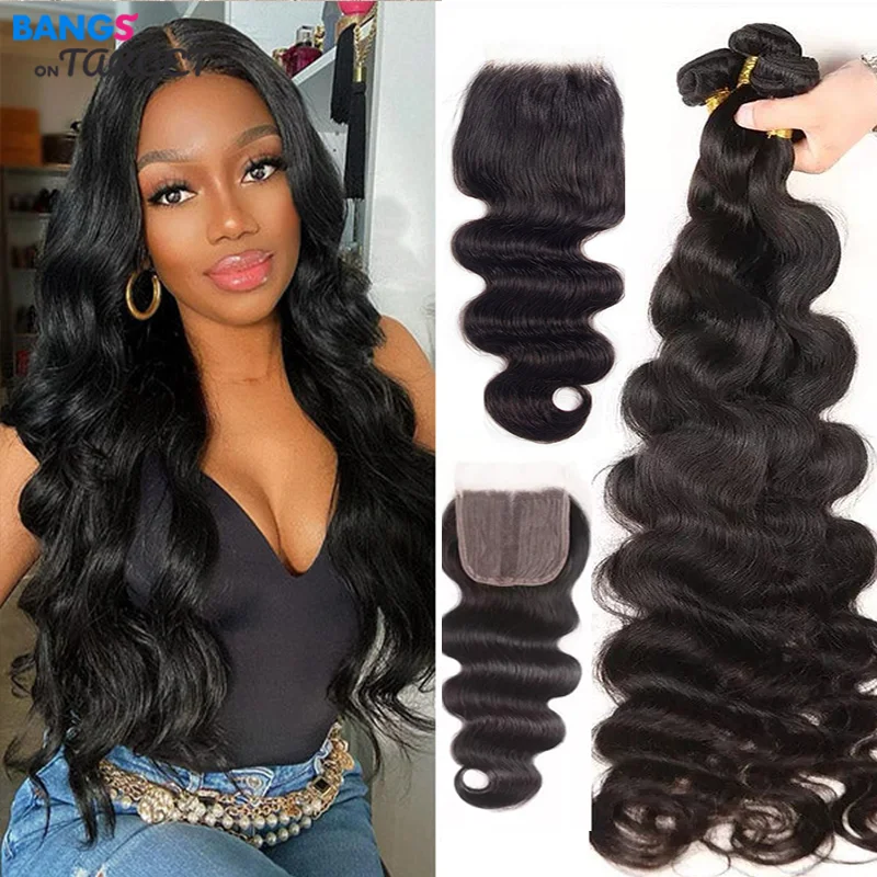 Body Wave Bundles With 5x5x1 Closure Human Hair 3/4 Bundles With Lace Closure Brazilian Hair Weave Bundles Remy Hair Extensions