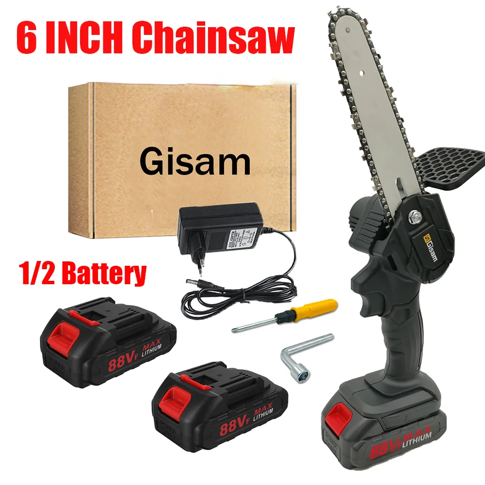 6 Inch 1500W Electric Chainsaw 1/2Pc Battery Rechargeable Pruning Cordless ChainSaw Tree Garden Woodworking Tools For Makita 18V