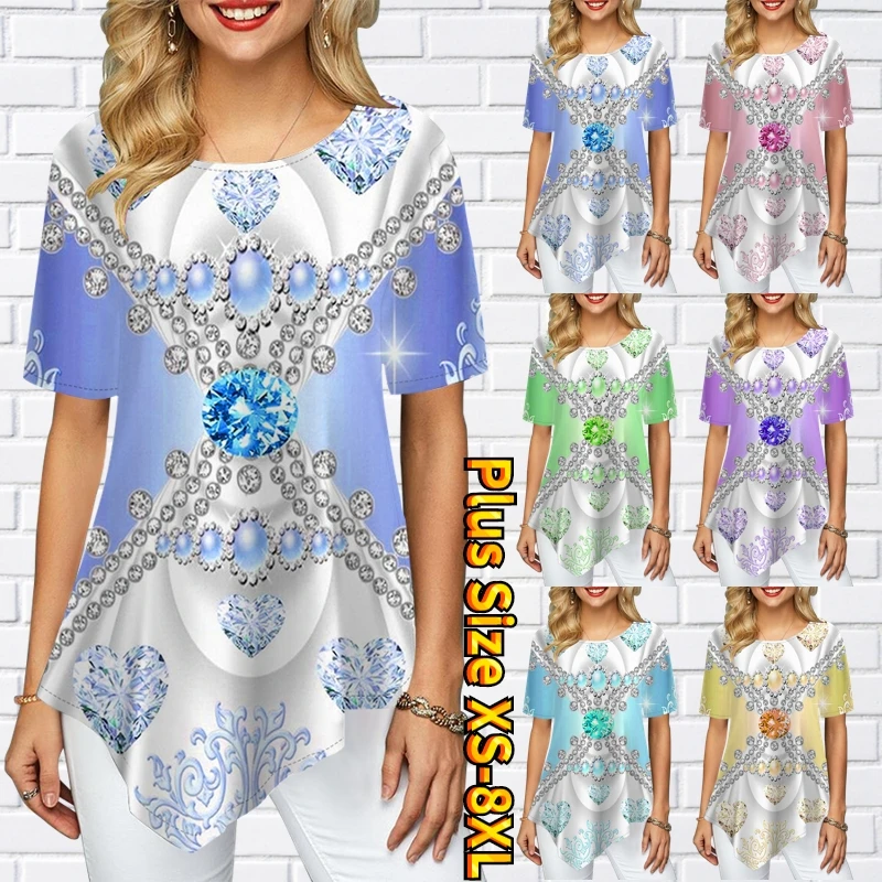 

Women's Retro Printed Short-sleeved Basic T-shirt Fashion Loose T-shirt Summer Round Neck Casual Pullover Comfortable Tee Tops