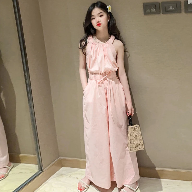 Спортивный костюм для девочек-подростков топ с принцессой и брюки широкими