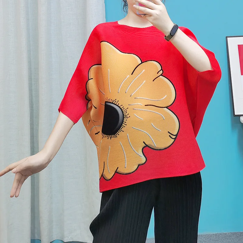 

Женская плиссированная футболка Miyake, Летний Тонкий маленький топ с высоким воротником, 2022