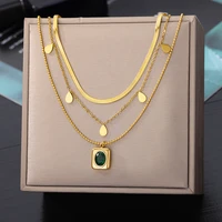 316l stainless steel female necklace vintage style green crystal pendant women necklaces high quality lady jewelry dropshipping