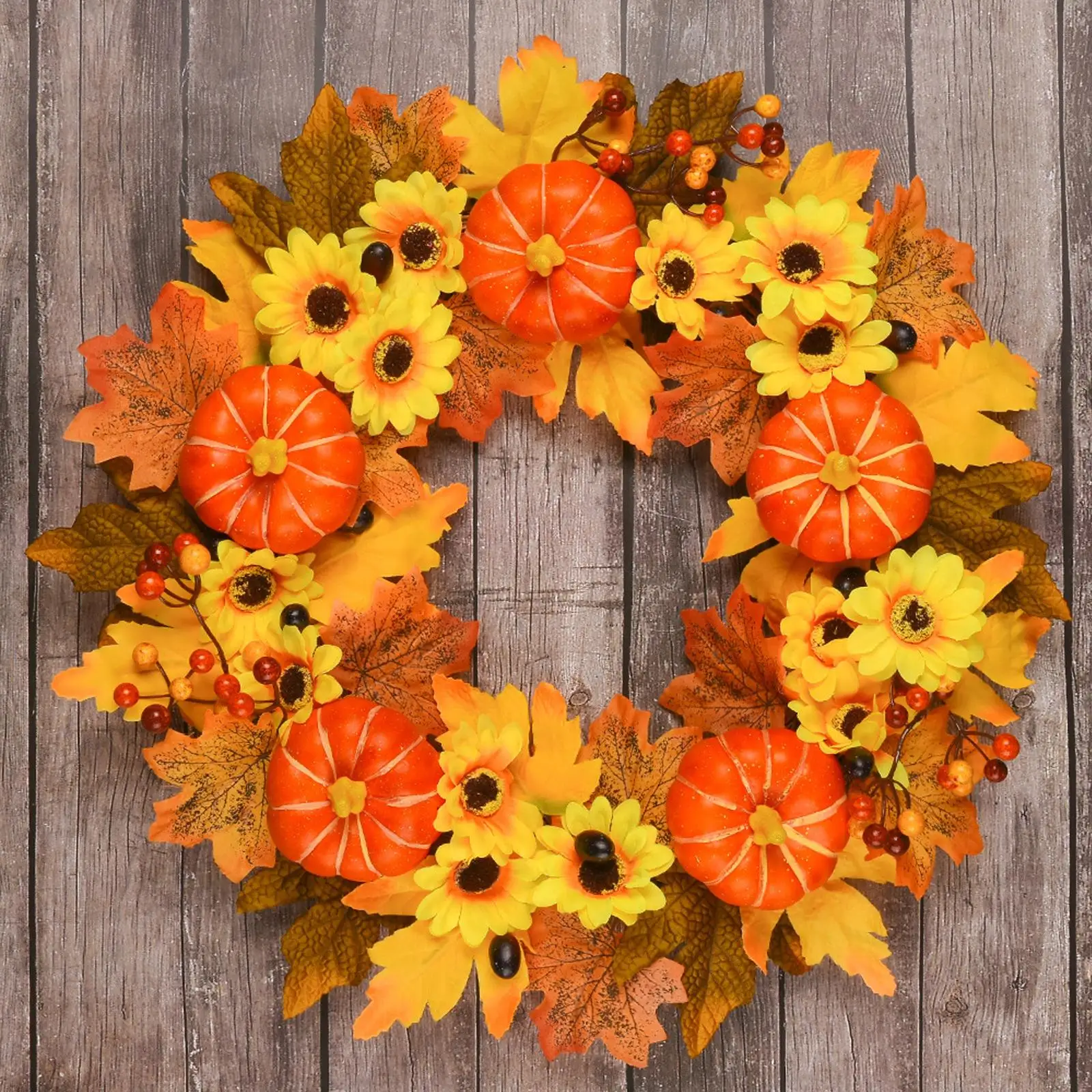 

50cm Fall Wreath Front Door Garland Pumpkin Berries Hanger Harvest for Wedding, Farmhouse, Party, Thanksgiving Decoration