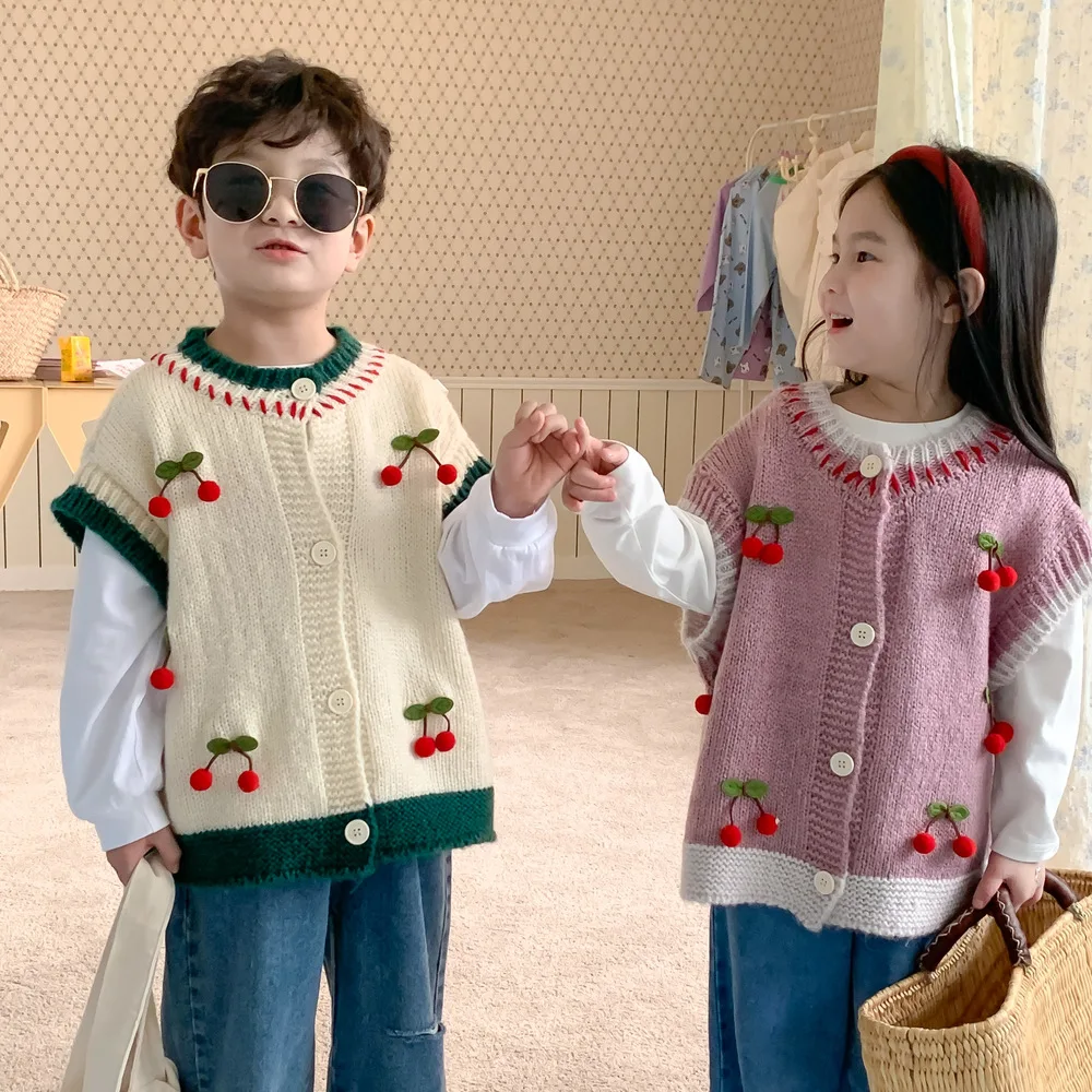 

Kids Knit Sleeveless Coat Girls Knitted Waistcoat Baby Boys Vest 2023 Spring Children's Clothes Korean Toddler Sweater Jumper