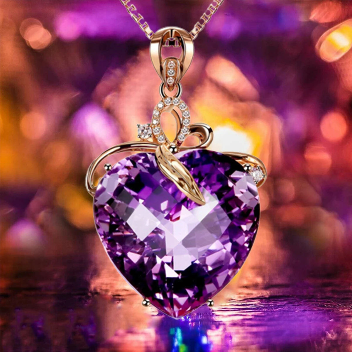 

Fashion Heart Purple Stone Cubic Zirconia Crystal Women Necklaces Pendants Bridal Wedding Engagement Necklace Vintage Jewelry