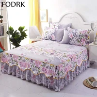 3pcs bed sheet cotton lace skirt elastic fitted double bedspread mattress cover home pillowcase bedding set bedsheet 2 seater