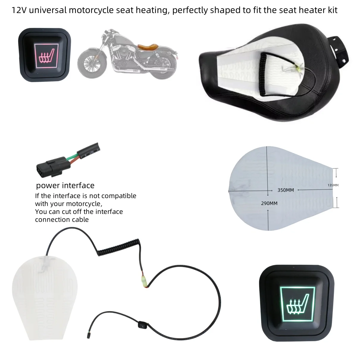 

Аксессуары для мотоциклов, 12 В, волокно, мотоциклетное сиденье, термозимний коврик с подогревом, водонепроницаемая кнопка переключения, подушки с подогревом сиденья