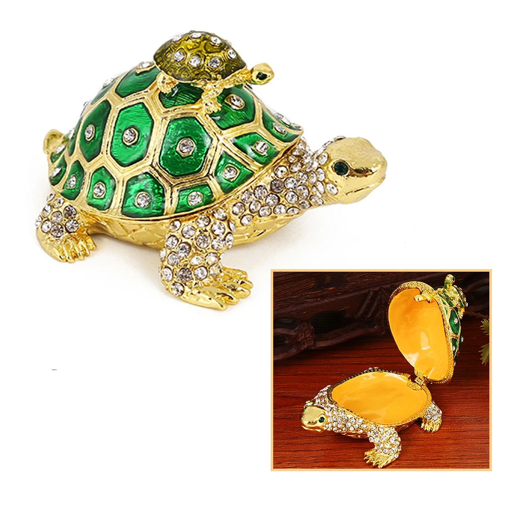 Фото Кристаллы Bejeweled черепаха безделушка коробка с откидной эмалью фигурка матери-ребенка Черепаха Животное Ювелирное кольцо держатель коробка... №3