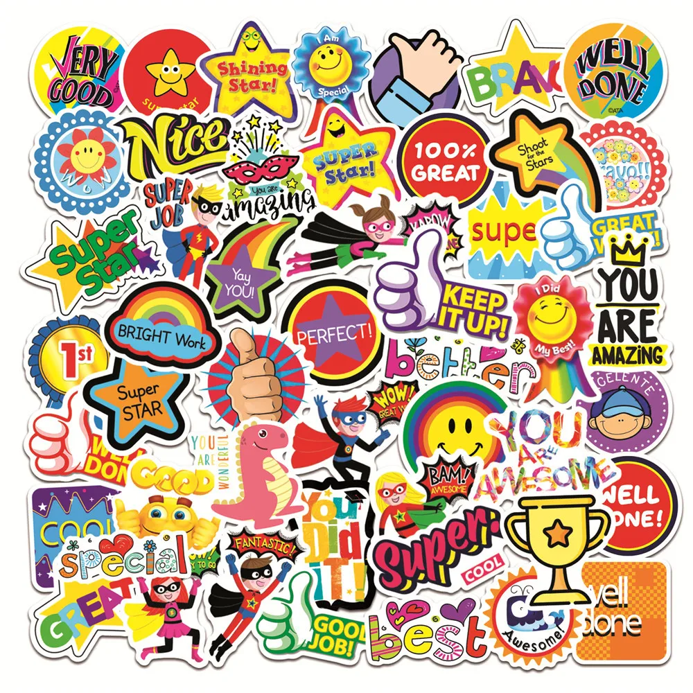 

10/30/50pcs School Award Children Cartoon Graffiti Stickers Cute Kids Toys Laptop Water Cup Trolley Waterproof Decal Stickers