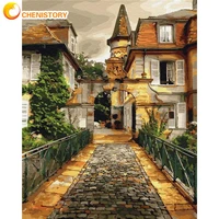 chenistory diy oil painting by numbers town landscape by numbers acrylic paint art pictures handpainted canvas for home decor