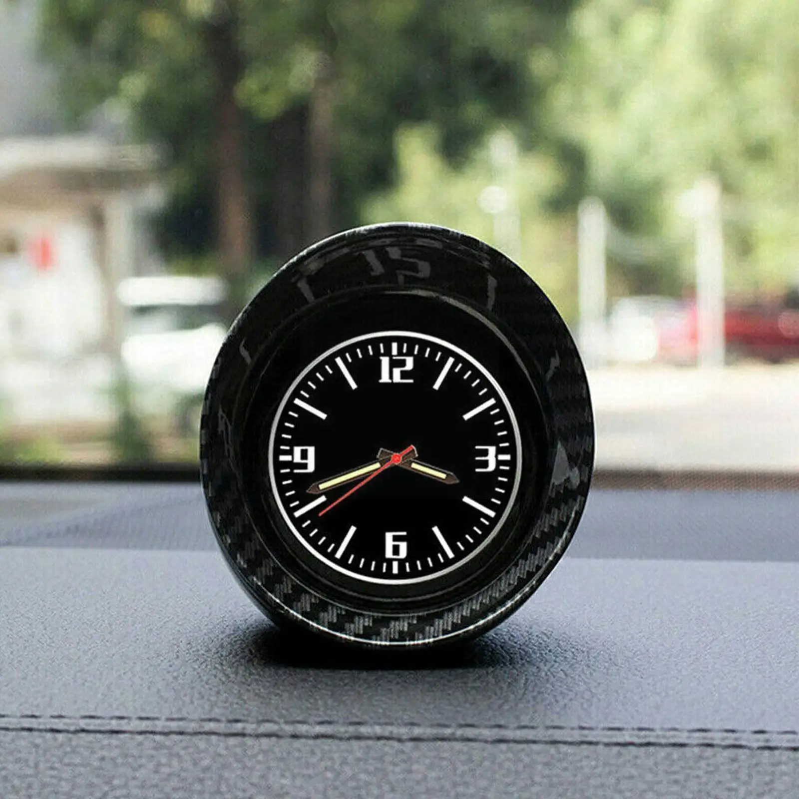 

Универсальное черное украшение для автомобиля, аксессуары для часов из углеродного волокна, корпус кварцевого волокна, автомобильный светящийся стиль, электронные часы U8G9