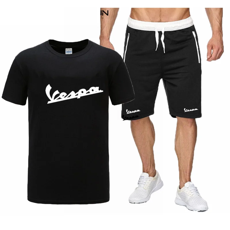 

Vespa Summer Tracksuit Two Pieces Sets Men Casual Fitness Sports Suit Short Sleeve t Shirt+Shorts Men's Sports t-shirts Suits