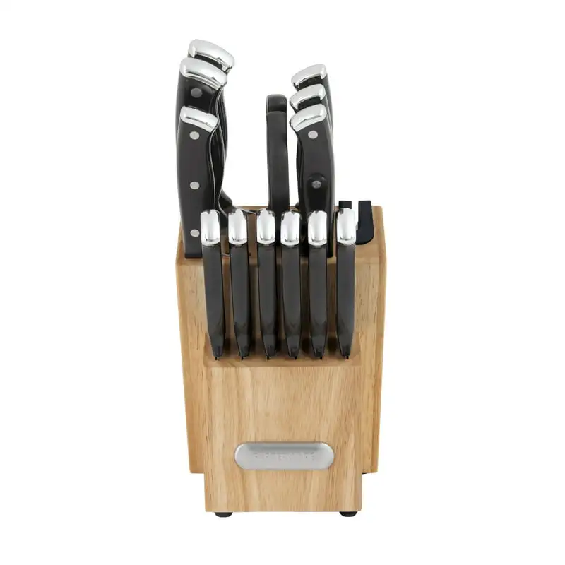 

Triple Riveted Knife Block Set with BUILT in Sharpener 14-piece in Black Salt pepper set Iridescent herb grinder Salt and pepper