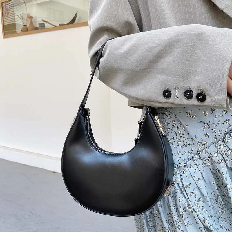 highreal design half moon cowhide underarm bag mini handbag fresh and sweet solid color three dimensional bag free global shipping