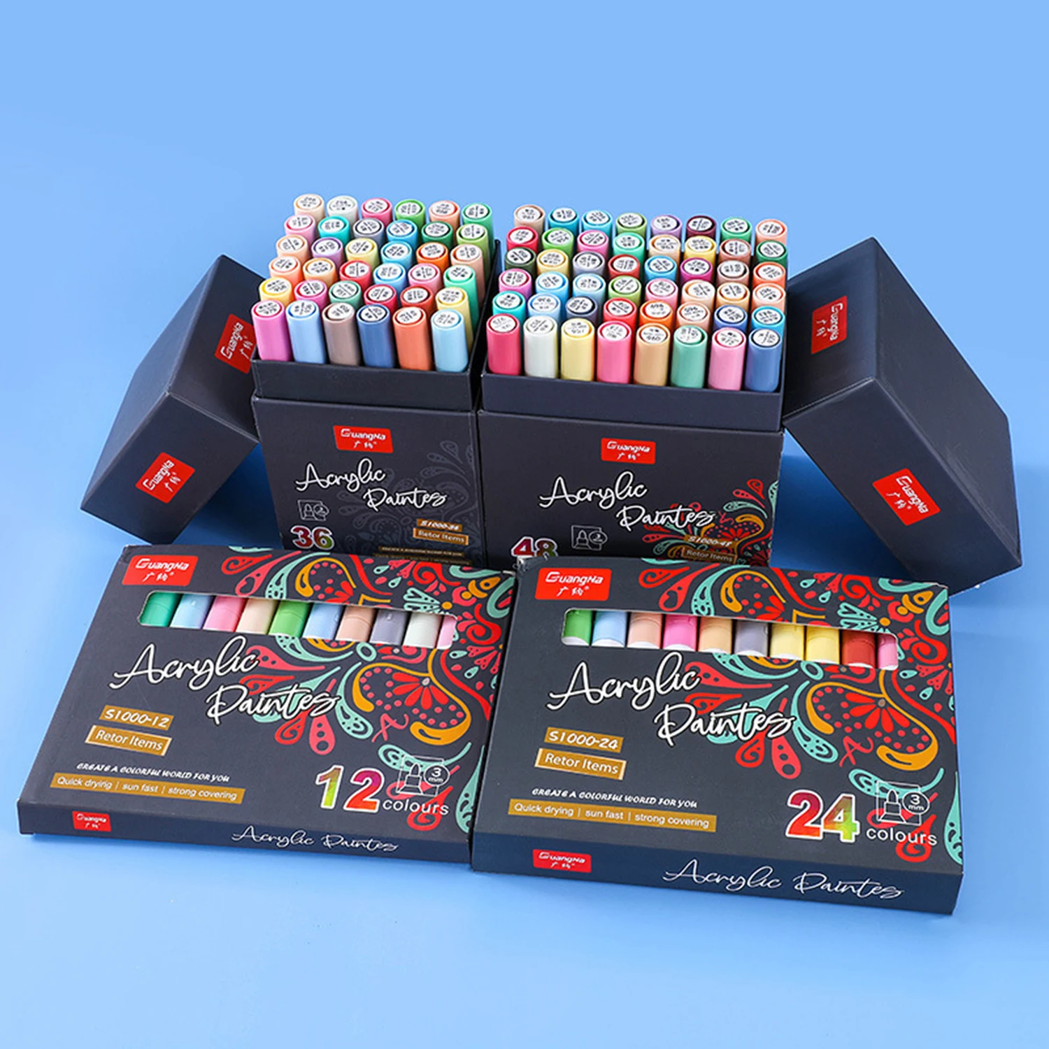 48 Color Acrylic Paint Pen 2.0mm Tip Art Marker Pens Water B