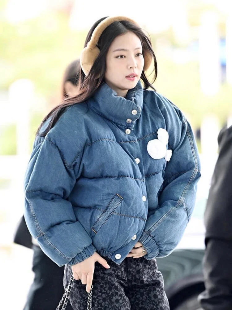 Jin Zhini Jennje Same Sle Синяя джинсовая куртка на хлопковой подкладке Верхняя одежда