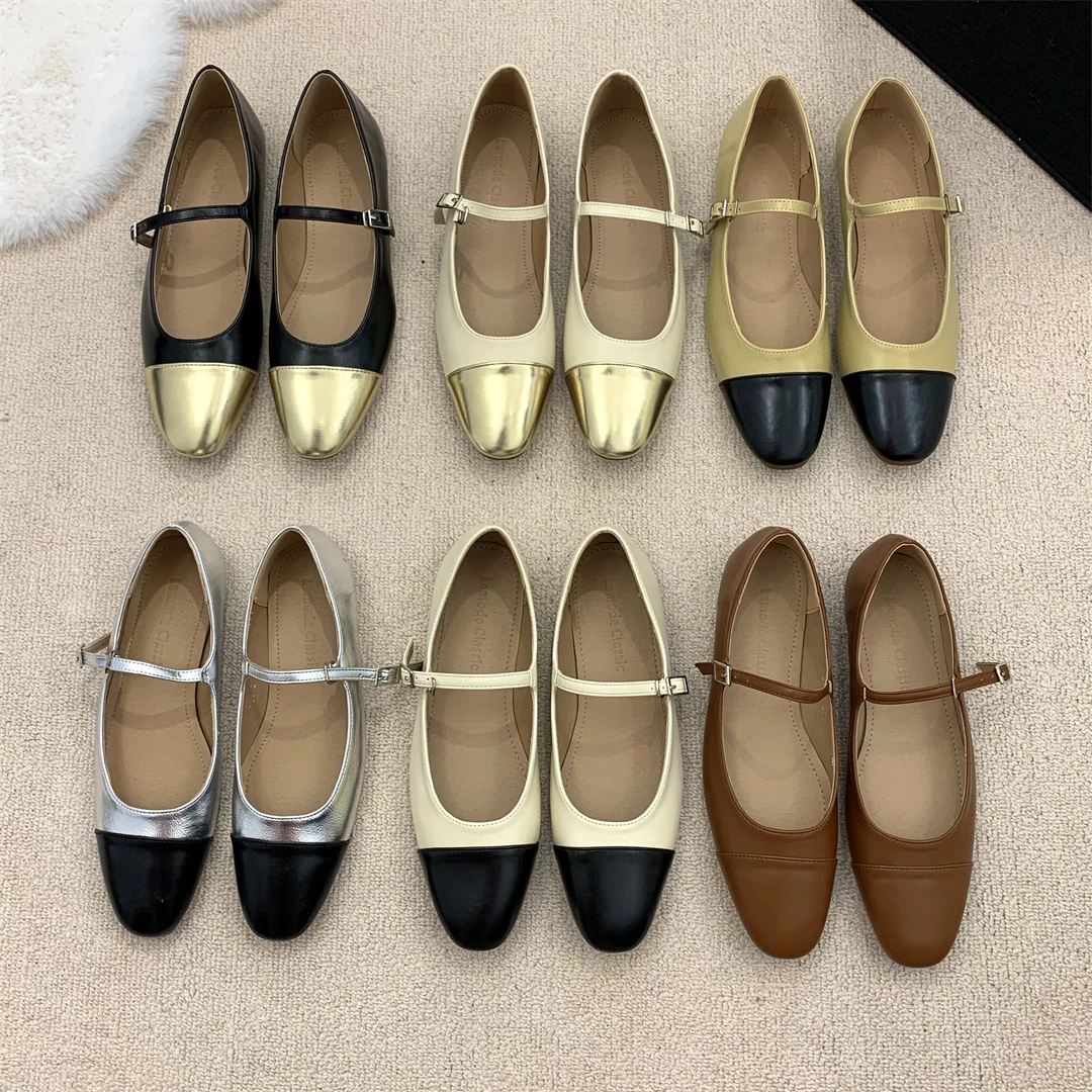 

Bailamos Autumn Classic Round Toe Flats Low Heel Mary Jane Shoes Women Casual Ballet Flats Shallow Soft Mixed Color Ballerina Sh