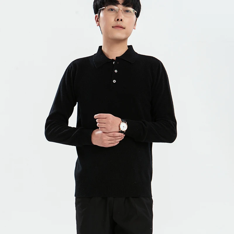 Зима 2024 классический мужской вязаный пуловер раньше воротник поло длинные