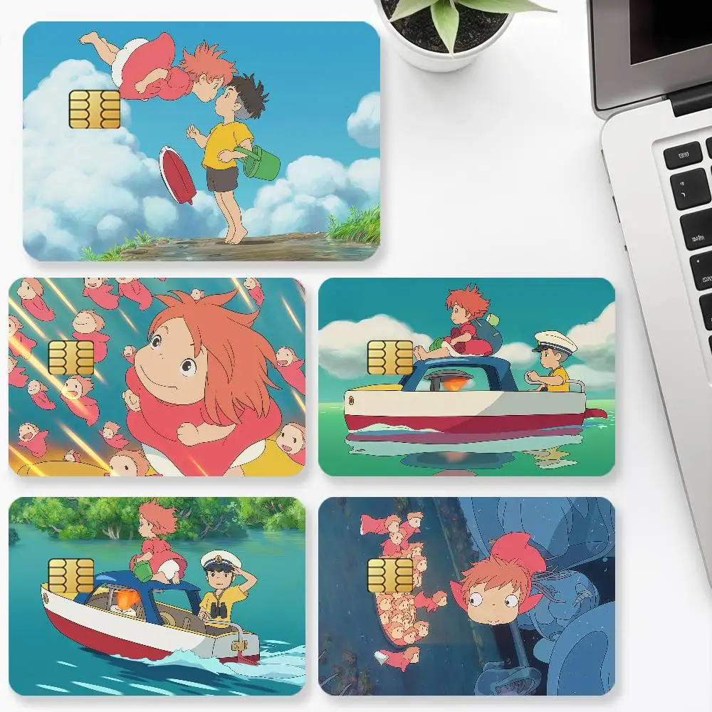 Фото Мультфильм P-Ponyo на C-Cliff кредитная карта для банковского дебета декоративная защита 4 шт. водонепроницаемые наклейки против царапин автобус метро №2