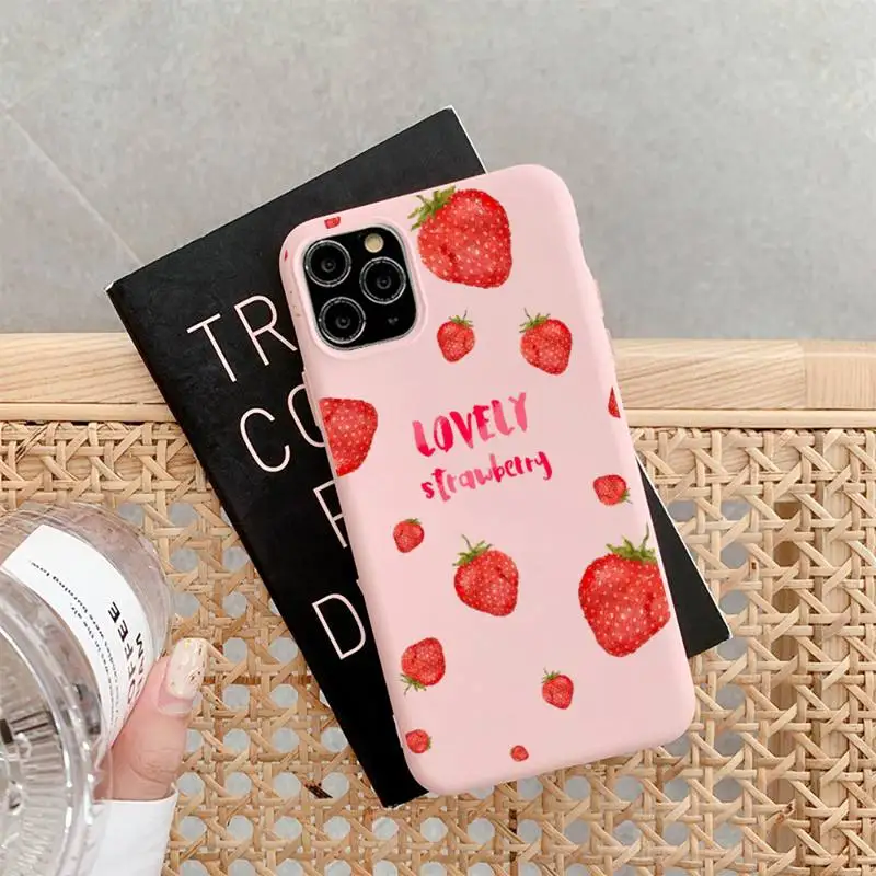 

Strawberry Phone Case for iPhone 11 12 13 Mini Pro Xs Max 8 7 6 6S Plus X XR Solid Candy Color Case