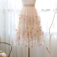 2022 new flower embroidered skirt high waisted gauze flower fairy dress french fairy short loose style elastic waist dress