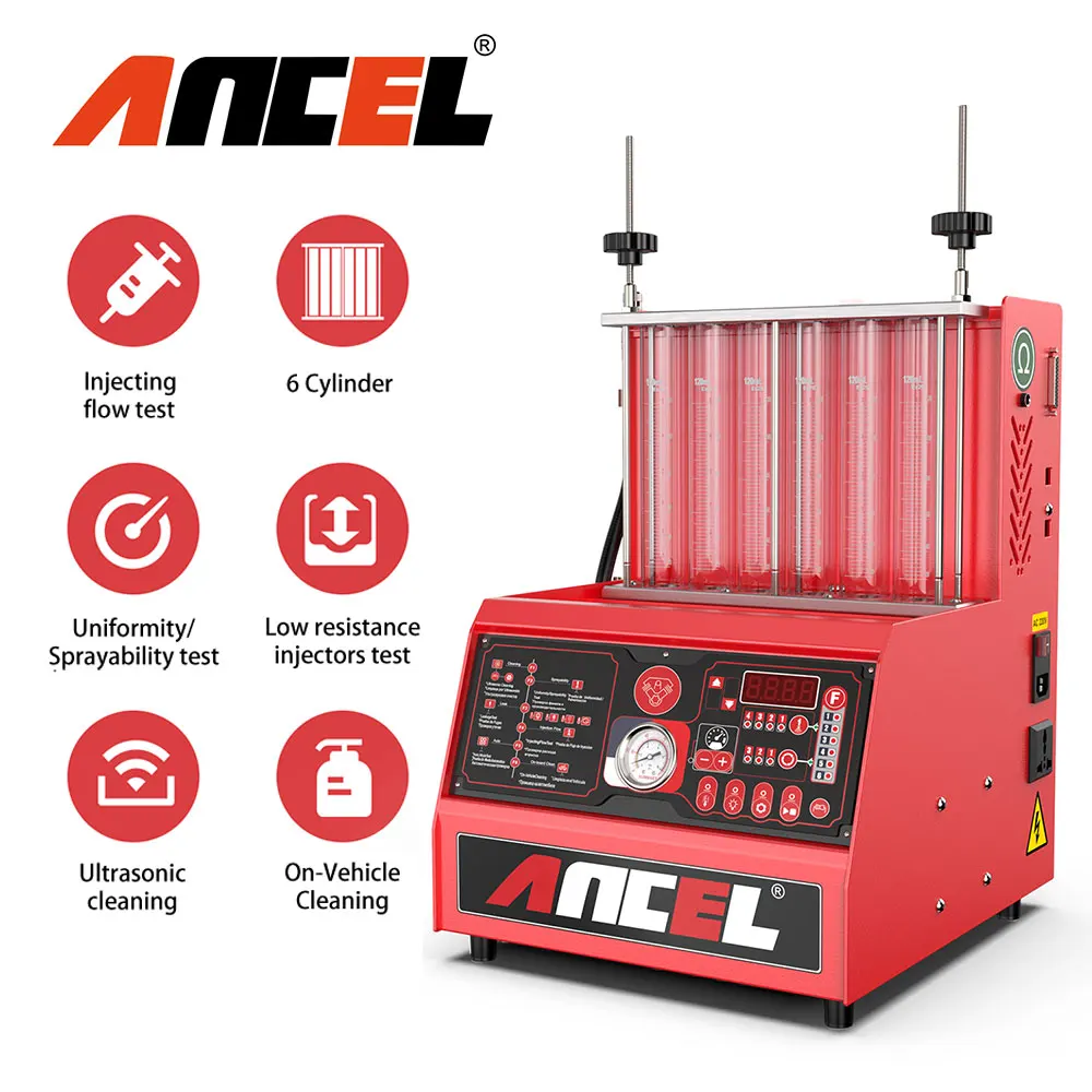 

ANCEL AJ600 Injector Cleaning Machine Fuel System Cleaner Injection Tester 6 Cylinders for Diesel Car 110V & 220V Leakage Tester