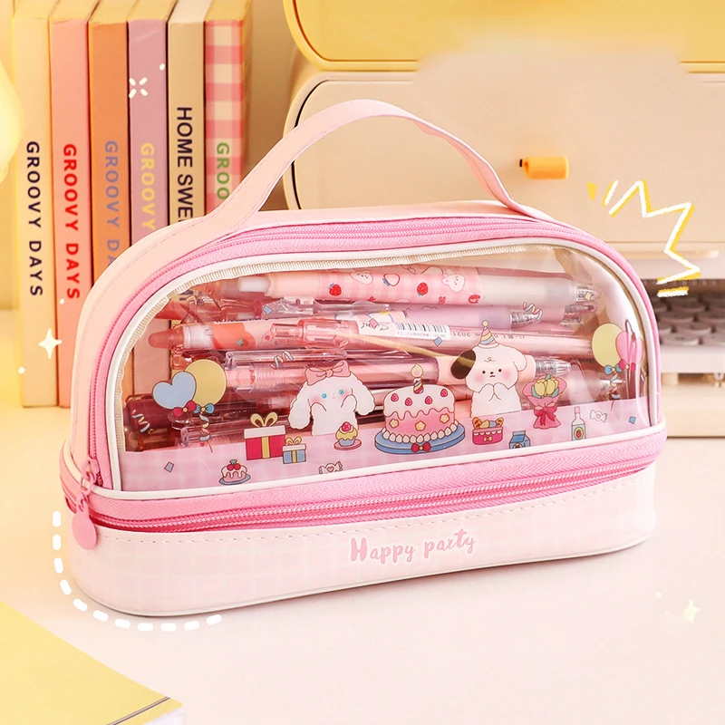 Case Transparent School Student Exam Stationery Storage Bag 