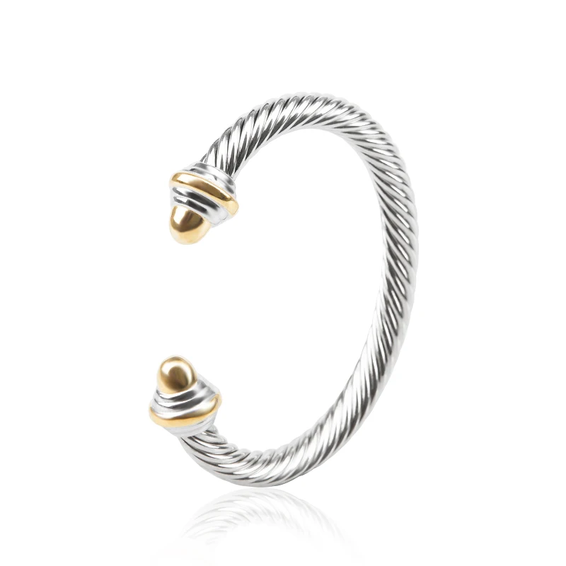 

7mm White Gold Plated Brass Twisted Cable Wire Bangle for Women Smooth Gold Plated Cuff Bracelet for Women Men