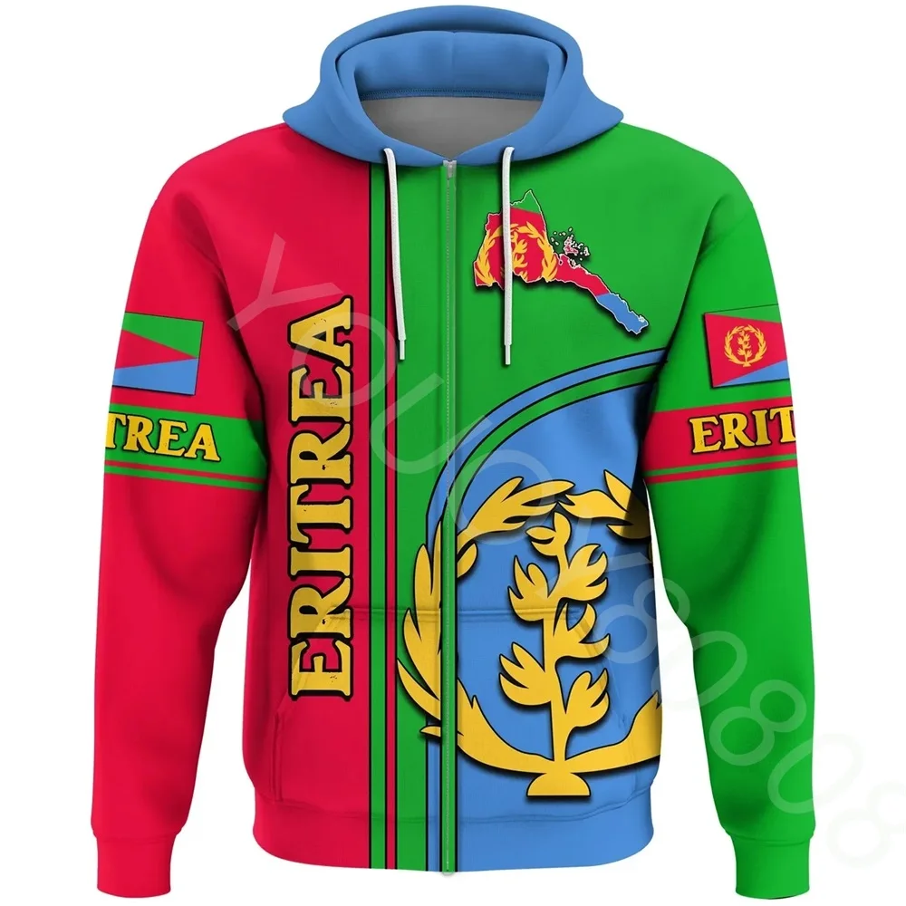 

Autumn and winter new African region national flag men's sweater sports and leisure zipper Eritrea flag zipper hoodie top