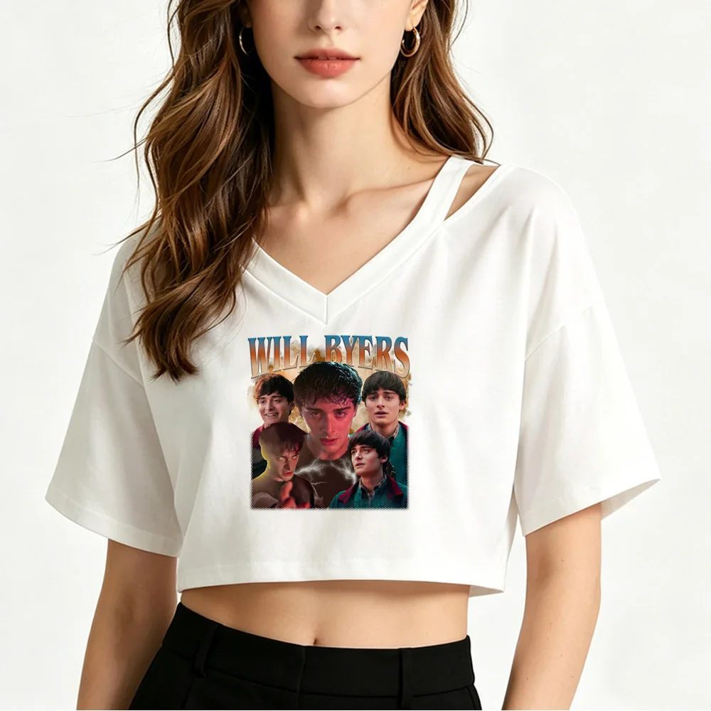 Фото Женский укороченный топ Will Byers, японская распродажа, Harajuku, Y2K, альтернативная футболка, стиль 2000-х, Y2K, готика, cutecore №4