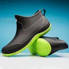 Ботинки резиновые мужские без шнуровки, водонепроницаемые полусапожки, повседневная обувь для рыбалки, на платформе, для улицы